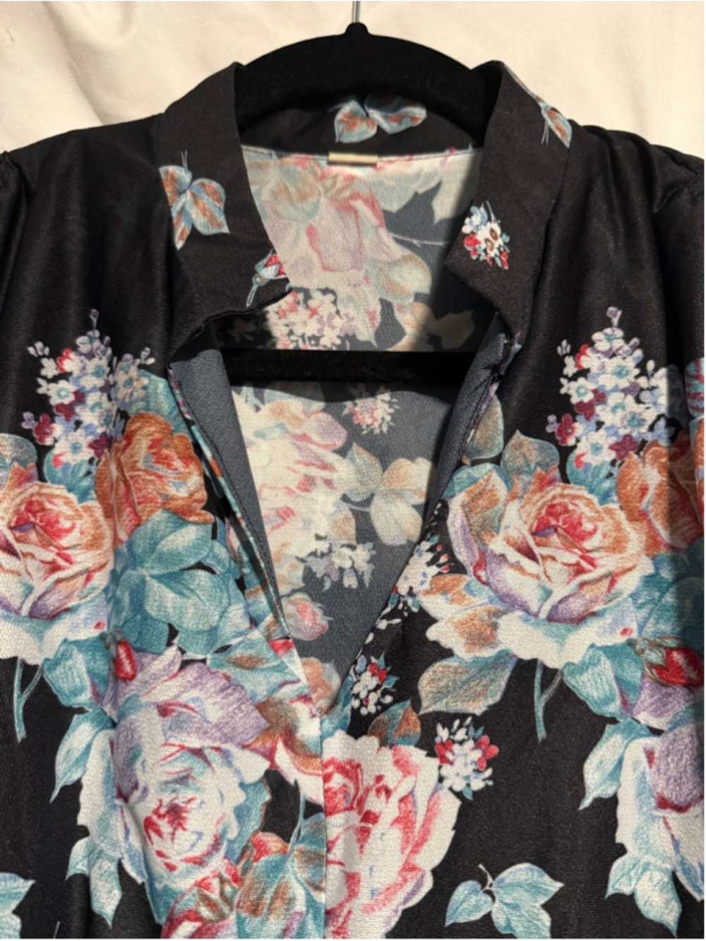 70s Black Floral Pleated Tea Length Dress - Picture 5 of 6